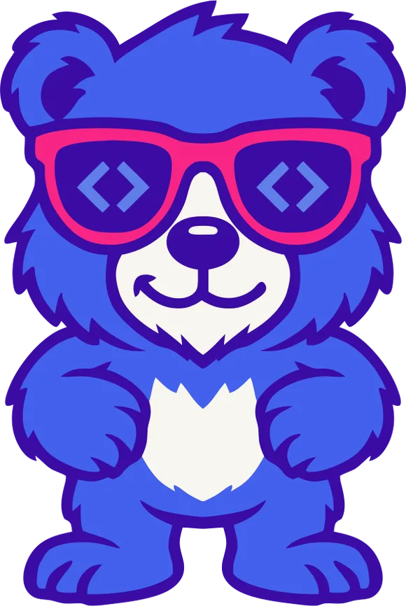 Griz, the Code For Broke bear in code-bracket sunglasses